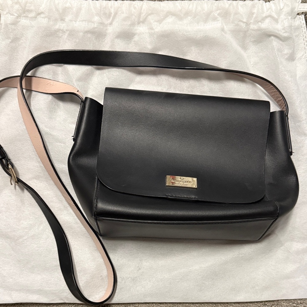 kate spade Black Leather Crossbody with Blush Contrast Strap
